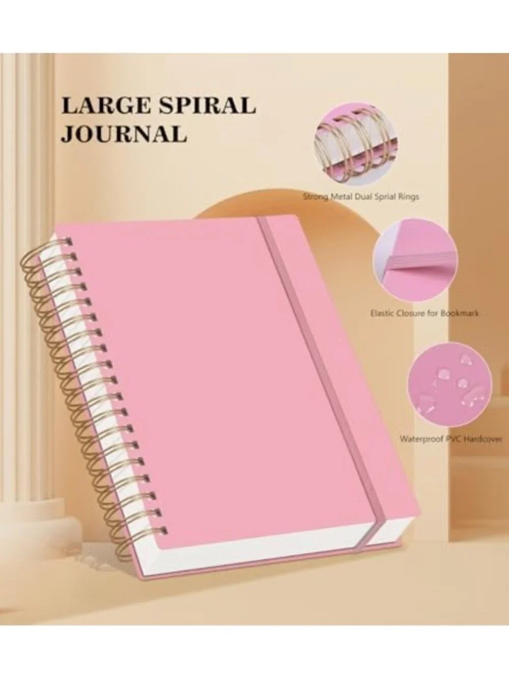 Large Pink Spiral Notebook Journal - 360 Pages, College Ruled, Thick Paper for